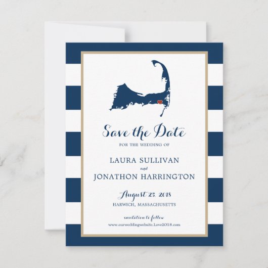 Navy Stripes Harwich Wequassett Cape Cod | Weddens Save The Date (Voorkant)