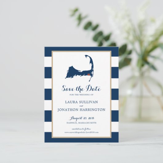 Navy Stripes Harwich Wequassett Cape Cod | Weddens Save The Date (Staand voorkant)