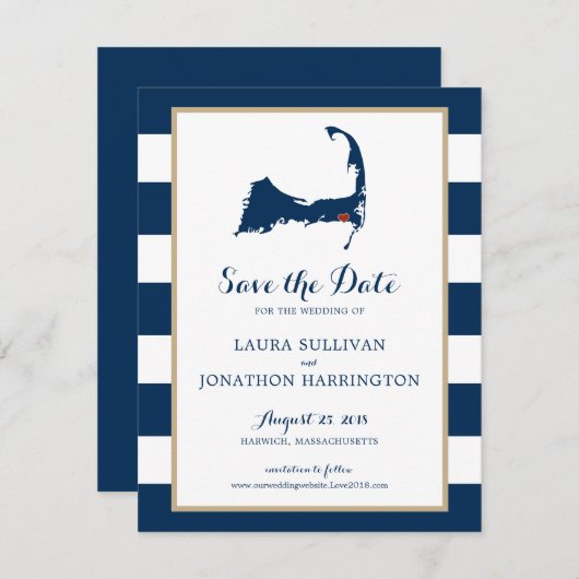 Navy Stripes Harwich Wequassett Cape Cod | Weddens Save The Date (Voorkant / Achterkant)