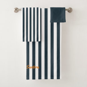 Navy Stripes   Het Monogram van de moderne man Bad Handdoek