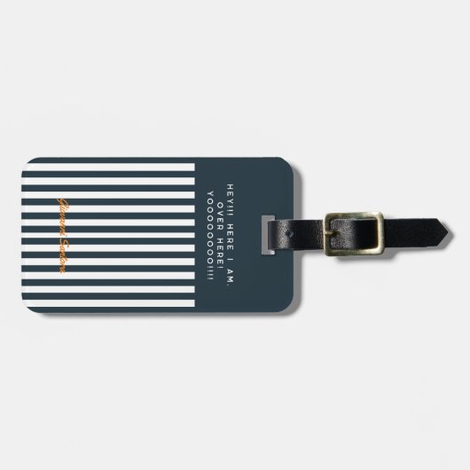 Navy Stripes | Het Monogram van de moderne man Bagagelabel (Voorkant horizontaal)