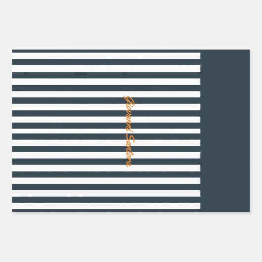 Navy Stripes | Het Monogram van de moderne man Inpakpapier Vel (Voorkant)