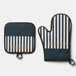 Navy Stripes | Het Monogram van de moderne man Ovenwant & Pannenlap Set