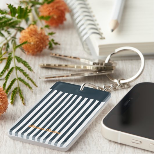Navy Stripes | Het Monogram van de moderne man Sleutelhanger (Voorkant Rechts)