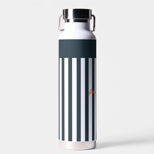 Navy Stripes | Het Monogram van de moderne man Waterfles (Voorkant)