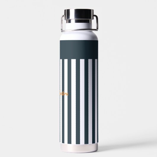 Navy Stripes | Het Monogram van de moderne man Waterfles (Achterkant)