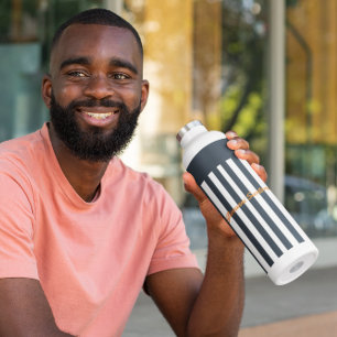 Navy Stripes   Het Monogram van de moderne man Waterfles