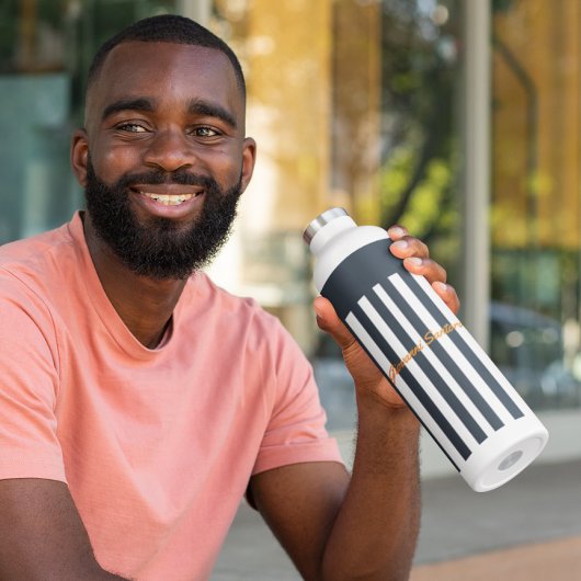 Navy Stripes | Het Monogram van de moderne man Waterfles