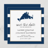 Navy Stripes Martha's Vineyard Map Save the Date (Voorkant / Achterkant)