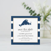 Navy Stripes Martha's Vineyard Map Save the Date (Staand voorkant)