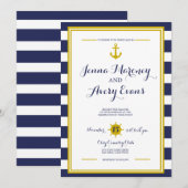 Navy Stripes met Anker Nautische Huwelijksuitnodig Kaart (Voorkant / Achterkant)