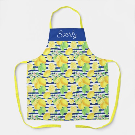 Navy Stripes met geel citroenpatroon Schort (Voorkant)