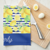 Navy Stripes met geel citroenpatroon Theedoek (Quarter Fold)