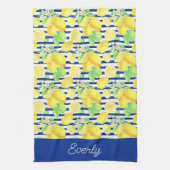 Navy Stripes met geel citroenpatroon Theedoek (Verticaal)