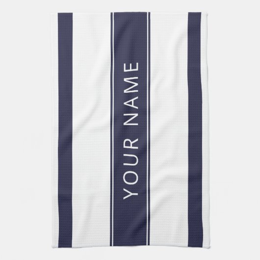 Navy Stripes met Jouw naam Kitchen Towelen Theedoek (Verticaal)