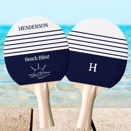 Navy Stripes Monogram Family Nautical Tafeltennisbatje