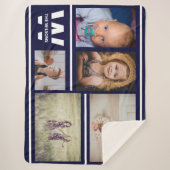 Navy Stripes Multiple Photos Custom Monogram Sherpa Deken (Voorkant)