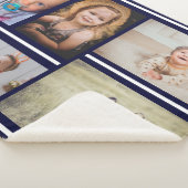 Navy Stripes Multiple Photos Custom Monogram Sherpa Deken (3/4)