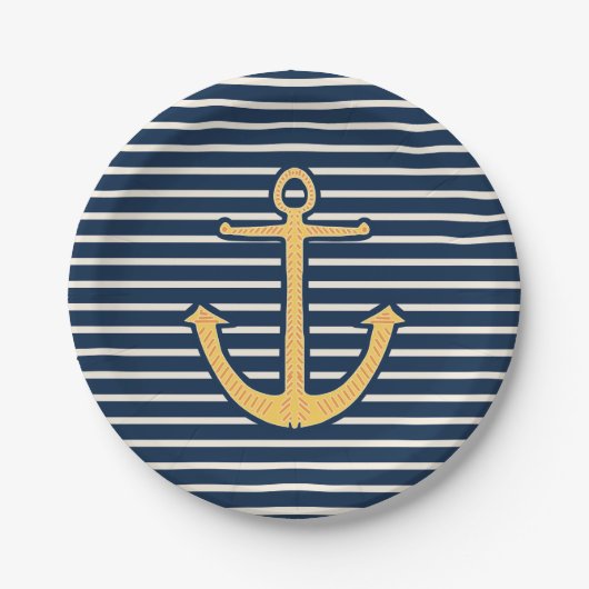 Navy Stripes Nautical Anchor Papieren Bordje (Voorkant)