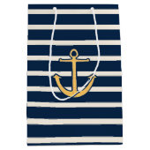 Navy Stripes Nautical Anker Medium Cadeauzakje (Voorkant)