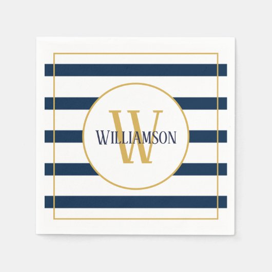 Navy Stripes Nautical gepersonaliseerde Monogram n Servet (Voorkant)