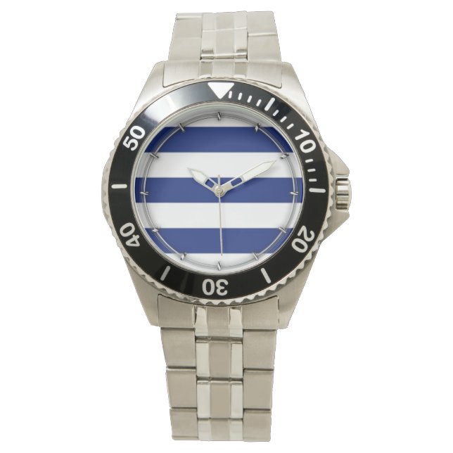 Navy Stripes Nautical Pattern Horloge (Voorkant)
