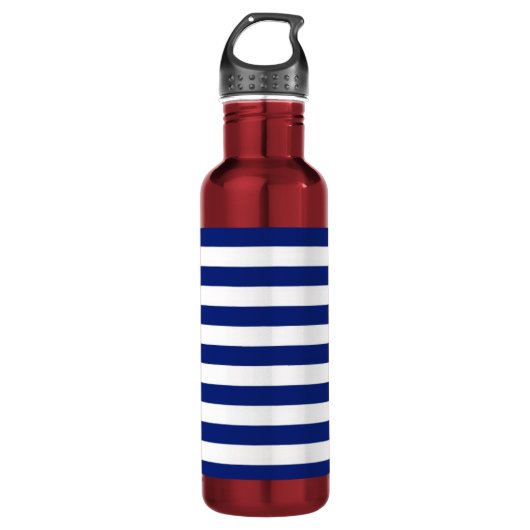 Navy Stripes Nautical Pattern Waterfles (Voorkant)