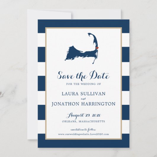 Navy Stripes Orleans Cape Cod Save the Date (Voorkant)