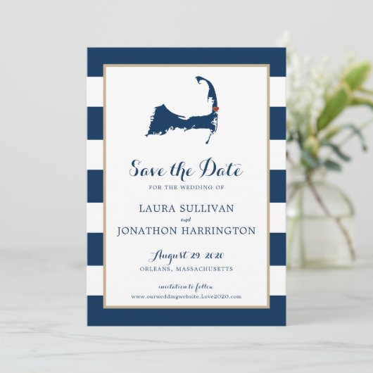 Navy Stripes Orleans Cape Cod Save the Date (Staand voorkant)