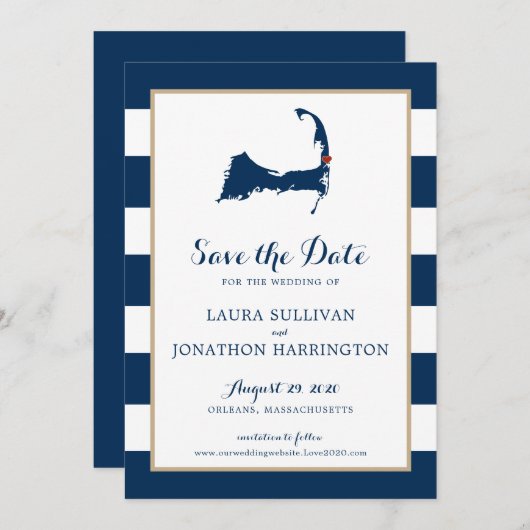 Navy Stripes Orleans Cape Cod Save the Date (Voorkant / Achterkant)