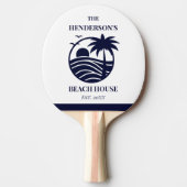 Navy Stripes Palm Tree Monogram Family Coastal Tafeltennisbatje (Voorkant)