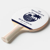 Navy Stripes Palm Tree Monogram Family Coastal Tafeltennisbatje (Voorkant Gekanteld)