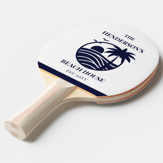 Navy Stripes Palm Tree Monogram Family Coastal Tafeltennisbatje (Voorkant Gekanteld)
