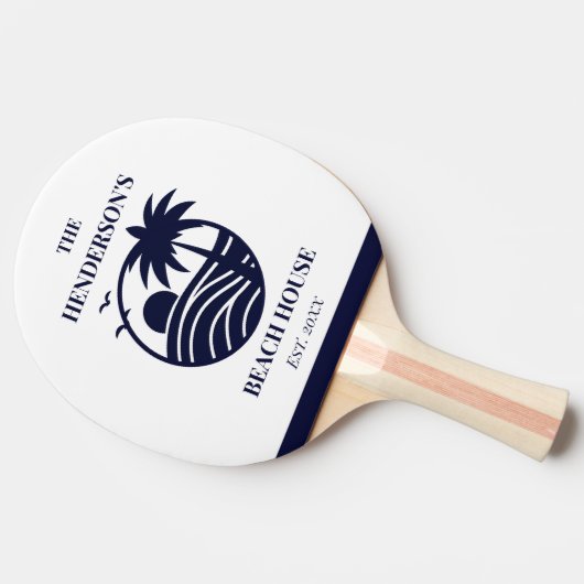 Navy Stripes Palm Tree Monogram Family Coastal Tafeltennisbatje (Zijkant)