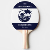 Navy Stripes Palm Tree Monogram Family Coastal Tafeltennisbatje (Voorkant)