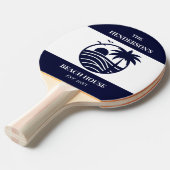 Navy Stripes Palm Tree Monogram Family Coastal Tafeltennisbatje (Voorkant Gekanteld)