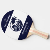 Navy Stripes Palm Tree Monogram Family Coastal Tafeltennisbatje (Zijkant)