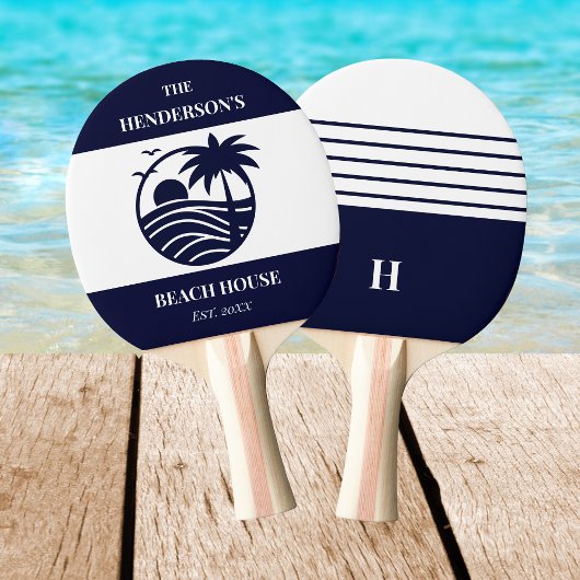 Navy Stripes Palm Tree Monogram Family Coastal Tafeltennisbatje