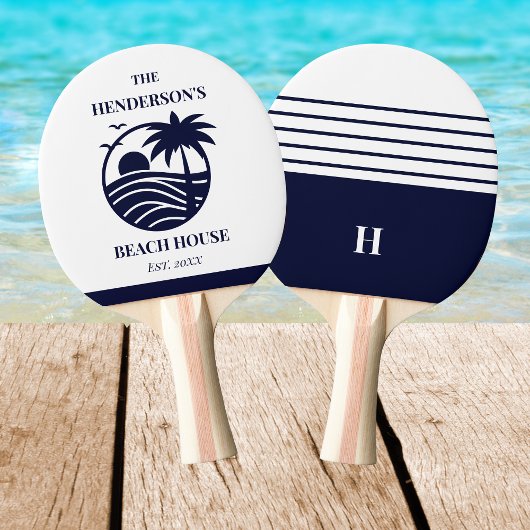 Navy Stripes Palm Tree Monogram Family Coastal Tafeltennisbatje