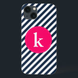 Navy Stripes Patroon Monogram iPad Mini Case<br><div class="desc">electronica hoesje met marineblauwe en witte diagonale strepen. Andere kleuren zijn beschikbaar.</div>