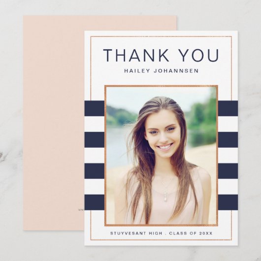 Navy Stripes Photo Afstuderen - Hartelijk dank Bedankkaart (Voorkant / Achterkant)