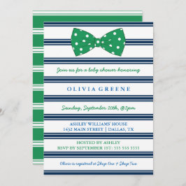 Navy Stripes & Polka Dot Bow | Baby shower Kaart