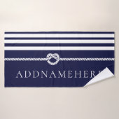 Navy Stripes & Rope Personal Name Bath Towel Badhanddoek (Badhanddoek)