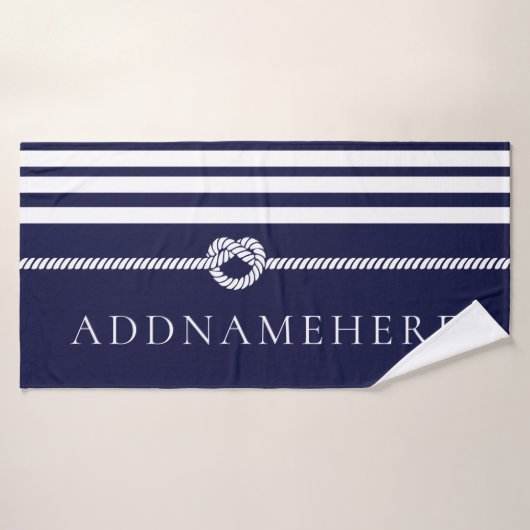 Navy Stripes & Rope Personal Name Bath Towel Badhanddoek (Badhanddoek)