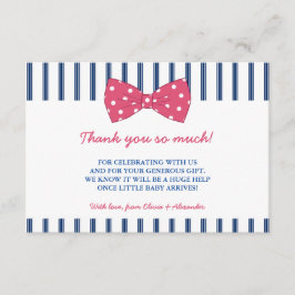 Navy Stripes & Roze Bow | Baby shower Hartelijk da Bedankkaart