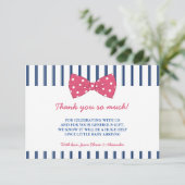 Navy Stripes & Roze Bow | Baby shower Hartelijk da Bedankkaart (Staand voorkant)