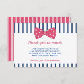 Navy Stripes & Roze Bow | Baby shower Hartelijk da Bedankkaart (Voorkant / Achterkant)