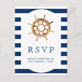 Navy Stripes Steering Wheel Nautical Wedding RSVP Briefkaart
