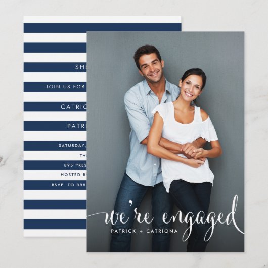 Navy Stripes | Uitnodiging van de partij Fotoservi (Voorkant / Achterkant)