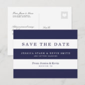 Navy Stripes Wedding Save the Date Briefkaart (Voorkant / Achterkant)